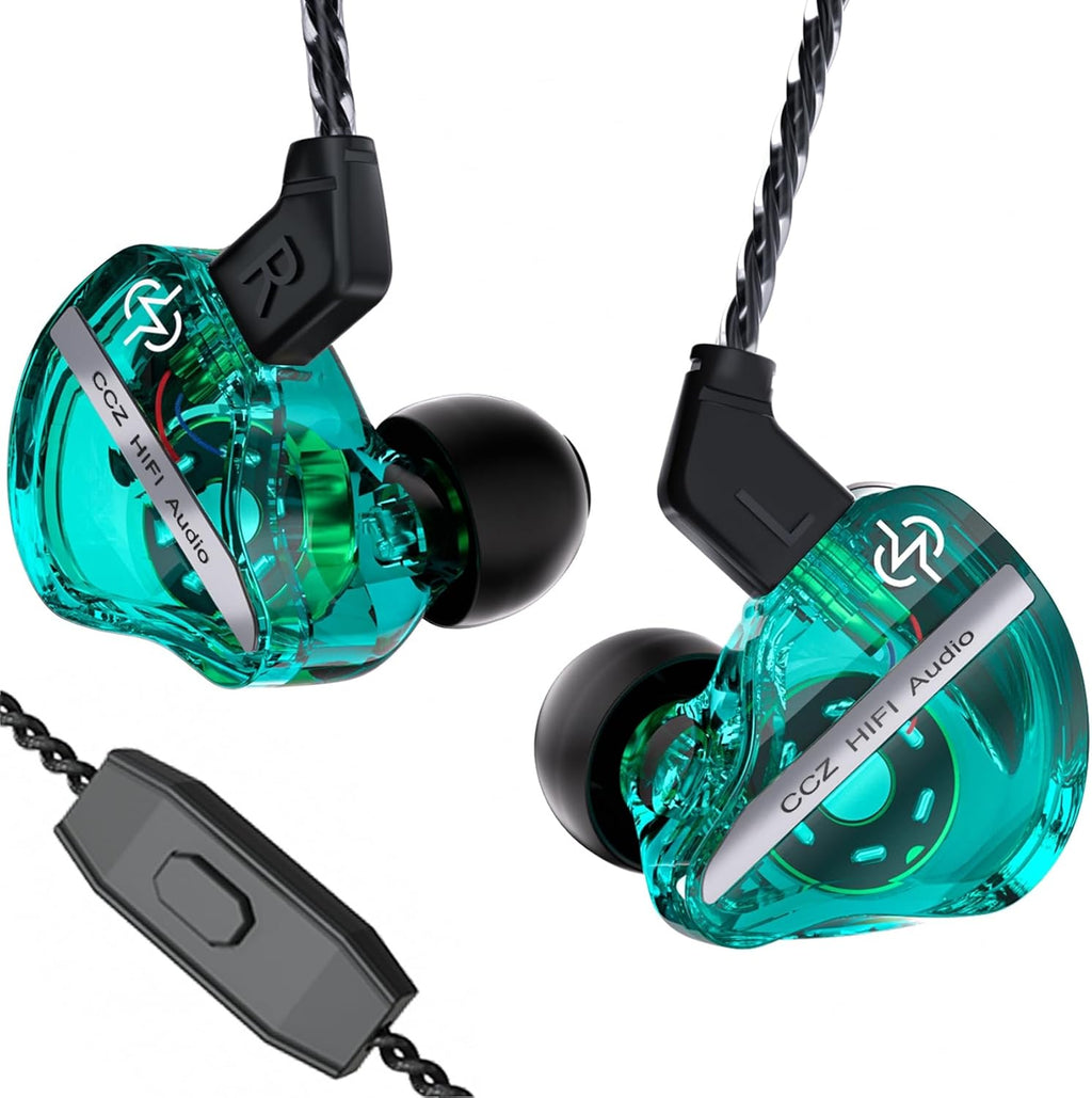 CCZ DC01 Pro Gaming Earbuds, Professional iems for Gaming, Super Bass in Ear Monitor Headphones Wired Earphones with 1DD, Patent Ear fins, Ear tips, for School Student Laptop Podcaster (Cyan with mic)