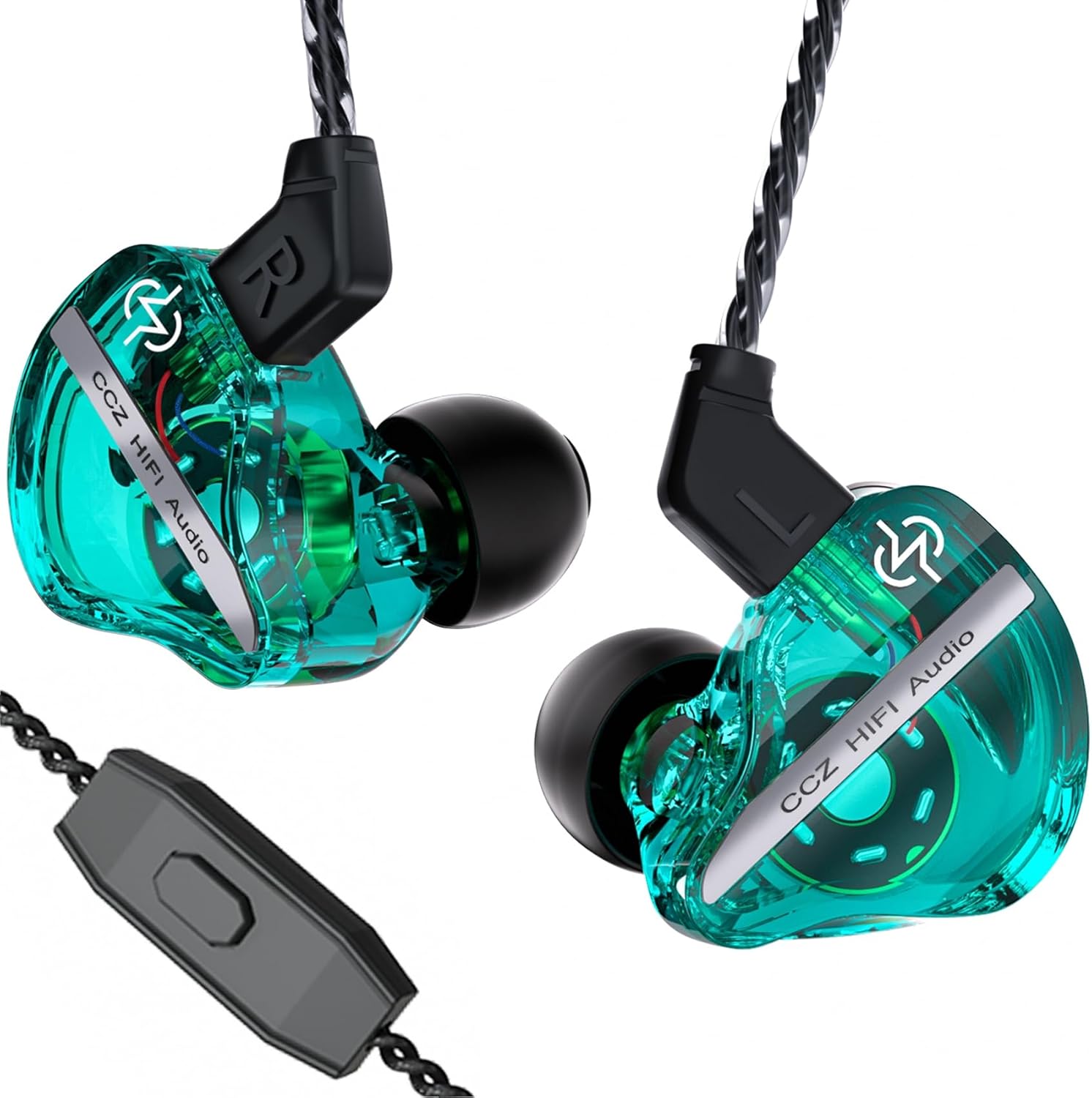 CCZ DC01 Pro Gaming Earbuds, Professional iems for Gaming, Super Bass in Ear Monitor Headphones Wired Earphones with 1DD, Patent Ear fins, Ear tips, for School Student Laptop Podcaster (Cyan with mic)