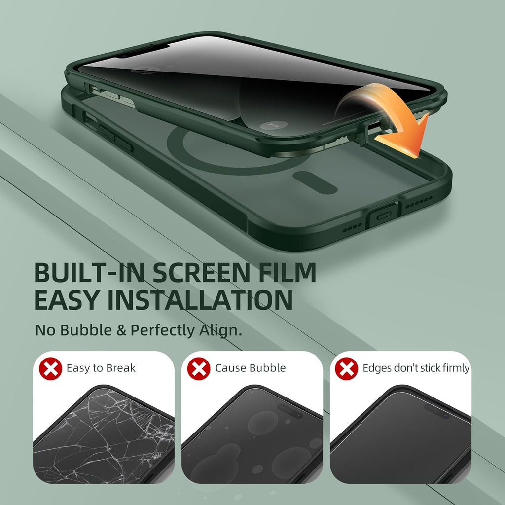 BERFY Magnetic for iPhone 13 Pro Max Case, Compatible with MagSafe, Built-in Privacy Screen Protector and Upgraded Camera Protection, Anti-Spy Full Body Shockproof Phone Case for 13 Pro Max 6.7",Green
