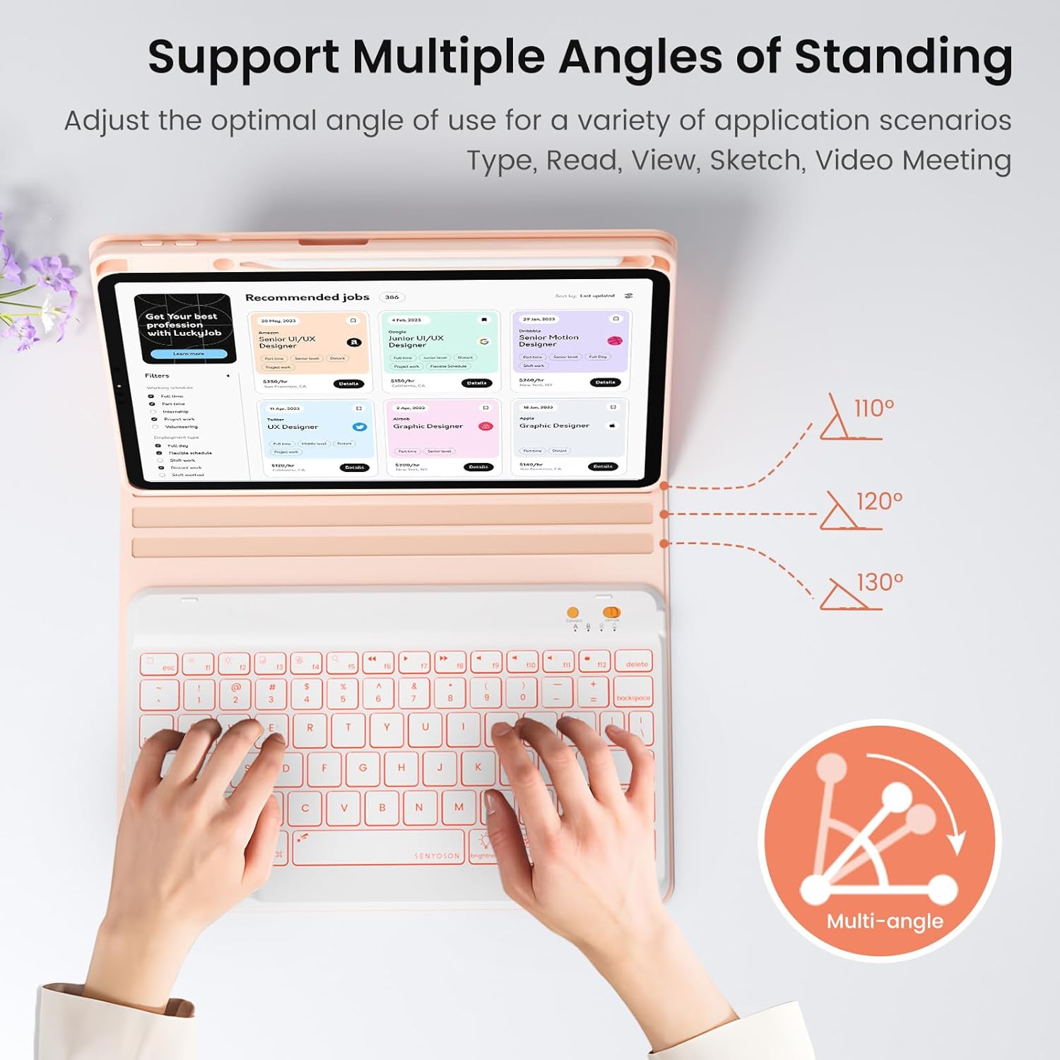 Keyboard and Case for iPad 7th/8th/9th Generation 10.2-inch 2018/2020/2021, iPad Air 3 2019, 2017 iPad Pro 10.5-inch Case with Pencil Holder, Detachable Wireless BT Keyboard, Tablet Smart Cover(Pink)