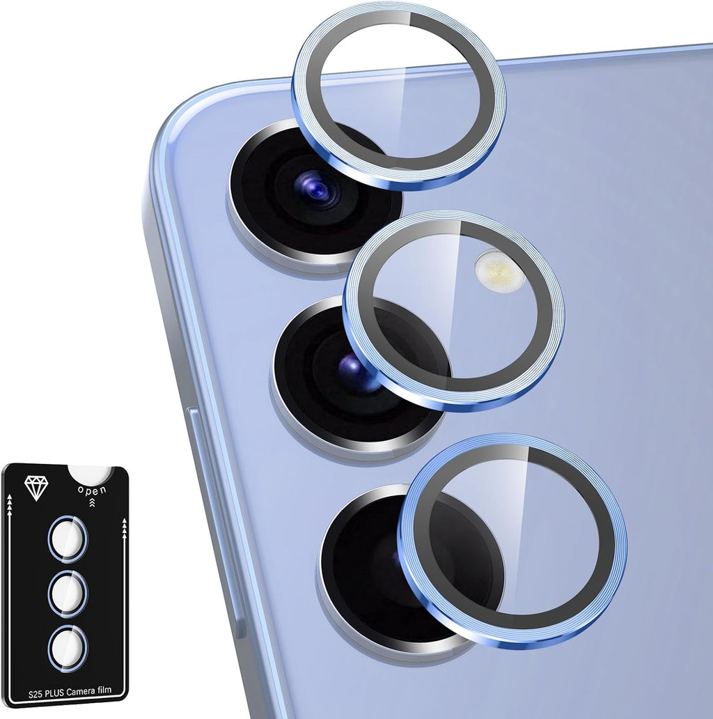 for Samsung Galaxy S25 Plus Camera Lens Protector, Individual Metal Ring Tempered Glass Lens Cover, [Strong Adsorption] Scratch Resistant Ultra-Thin HD Clear Lens Cover, 1 Set-Blue