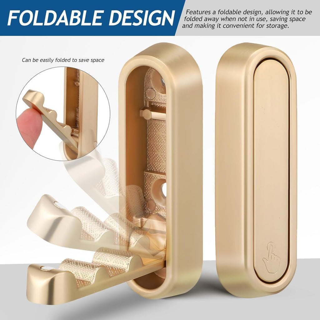 4PCS Gold Foldable Wall Hooks, Metal Folding Hooks Wall Mount, Easy Installation, Suitable for Bathroom Kitchen, Flip Down Hook for Wal l Hanging Coat, Bag, Towel, Key, Hat (Gold)