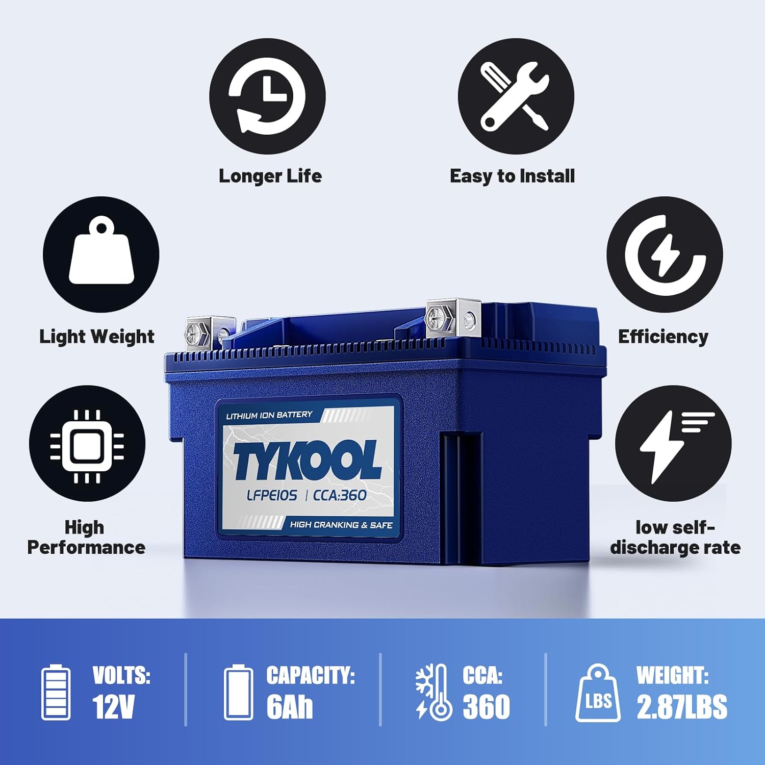 YTZ10S 12v lithium battery 6Ah 360CCA LiFePO4 battery, for Honda KTM Yamaha Harely Powersports Battery, Fit ATV, UTV, Scooter,Snowmobile, Motocross, Lawn Mower, Jt Ski, Motorboat,Quad,Tractor