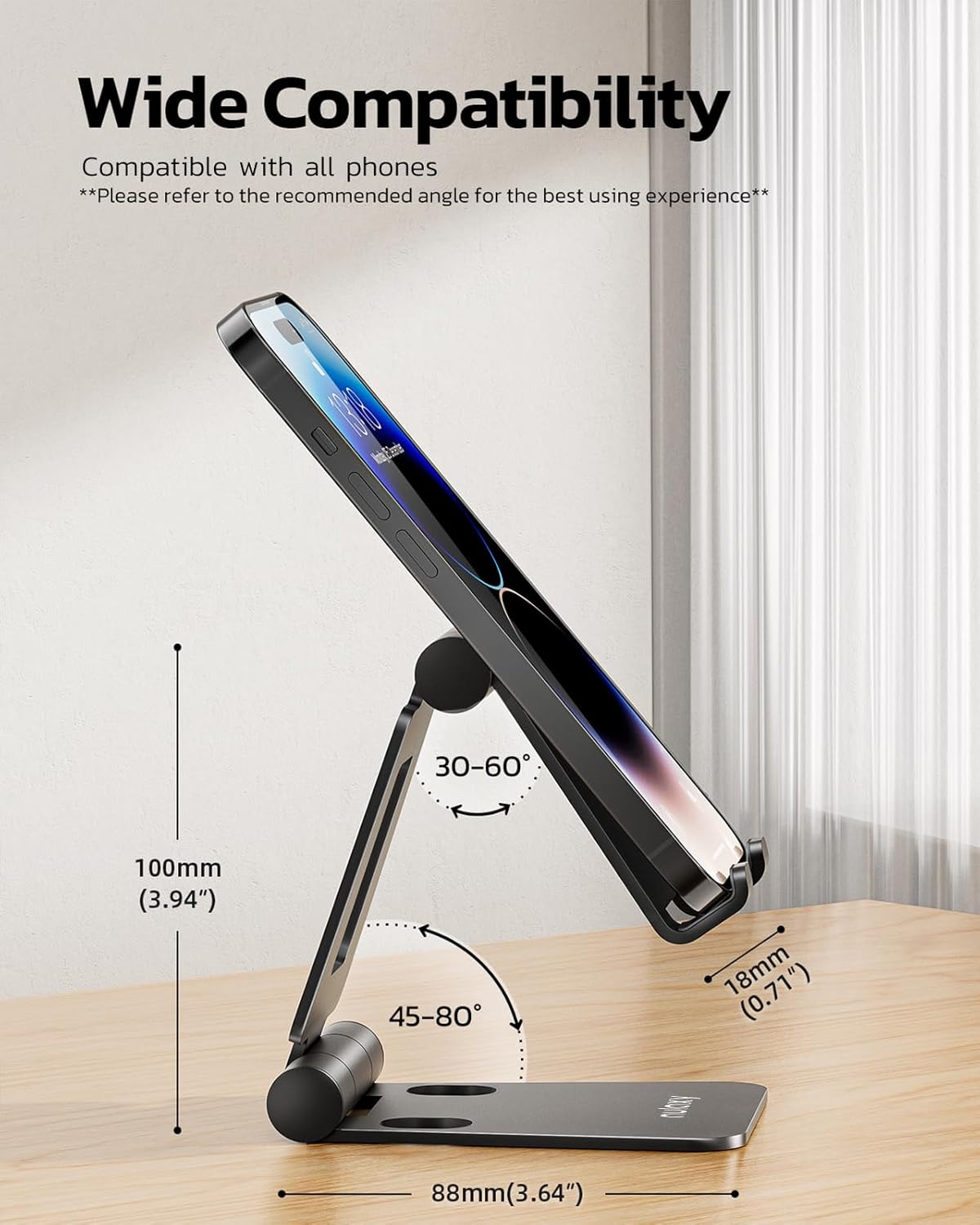 Nulaxy 2 Pack Dual Folding Cell Phone Stand, Fully Adjustable Foldable Desktop Phone Holder Cradle Dock Compatible with iPhone 17 16 15 14 13 12 11 Pro Max Xs Xr X 8, All Phones, Black & Silver