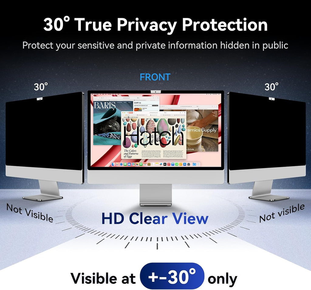 Privacy Screen for iMac 24 Inch 2021-2024 Destop Computer Monitor, Anti Glare Blue Light Filter Shield, Upgraded Anti Spy iMac Privacy Protector