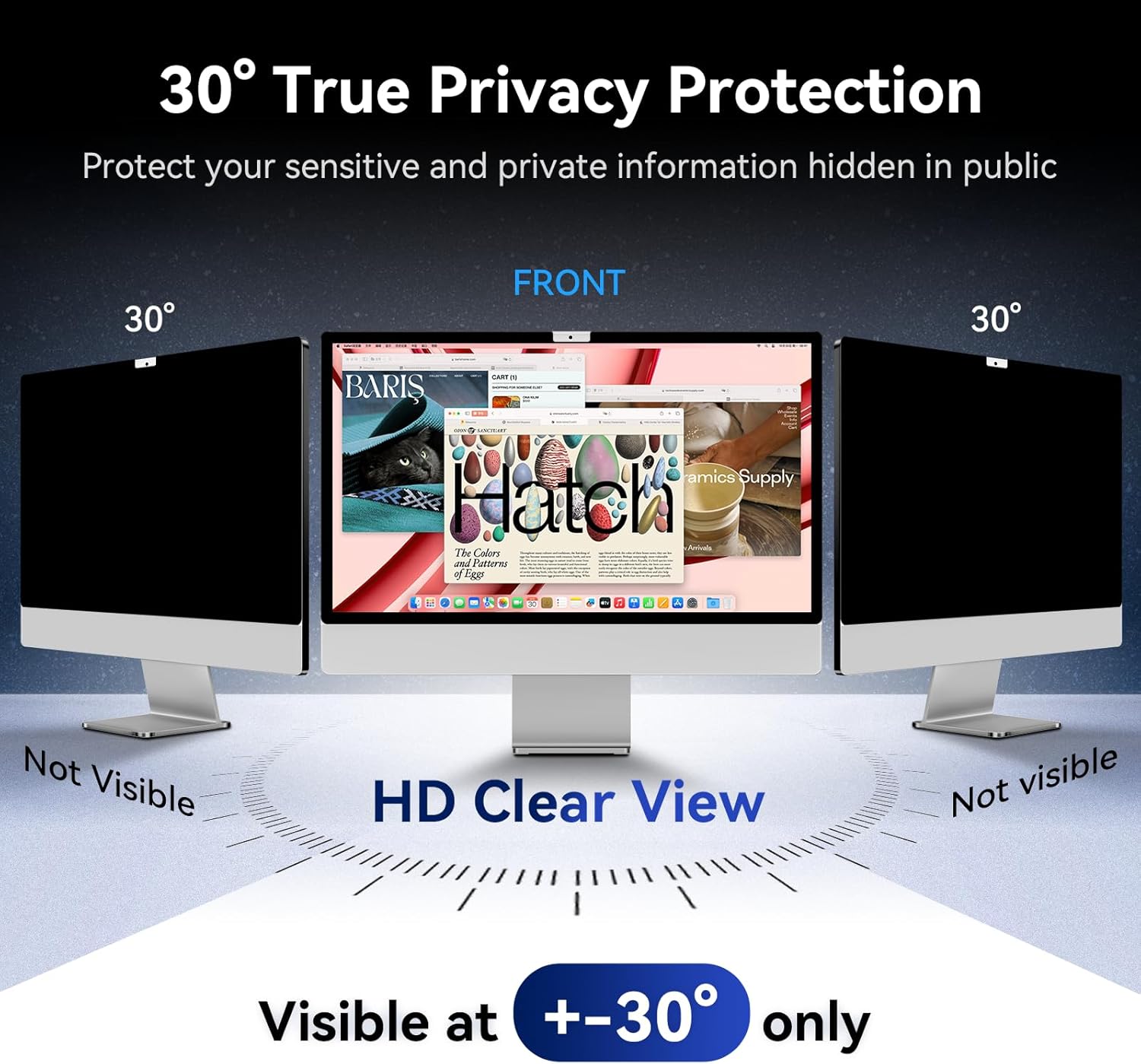 Privacy Screen for iMac 24 Inch 2021-2024 Destop Computer Monitor, Anti Glare Blue Light Filter Shield, Upgraded Anti Spy iMac Privacy Protector