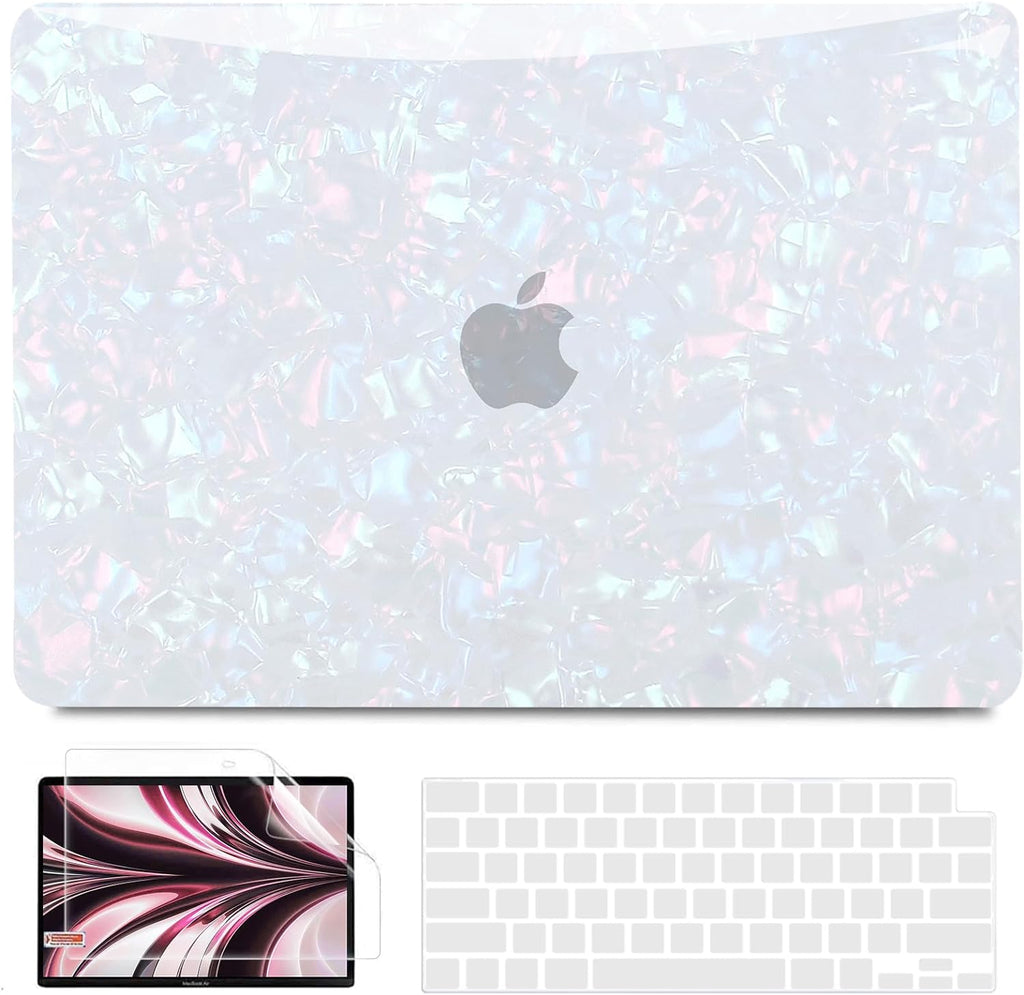 B BELK Compatible with MacBook Air 13 inch Case 2025 2024 2023 2022 M4 M3 M2 A3240 A3113 A2681, Plastic Laptop Hard Shell +Keyboard Cover +Screen Protector for MacBook Air 13.6 inch Case, Shiny Pearl