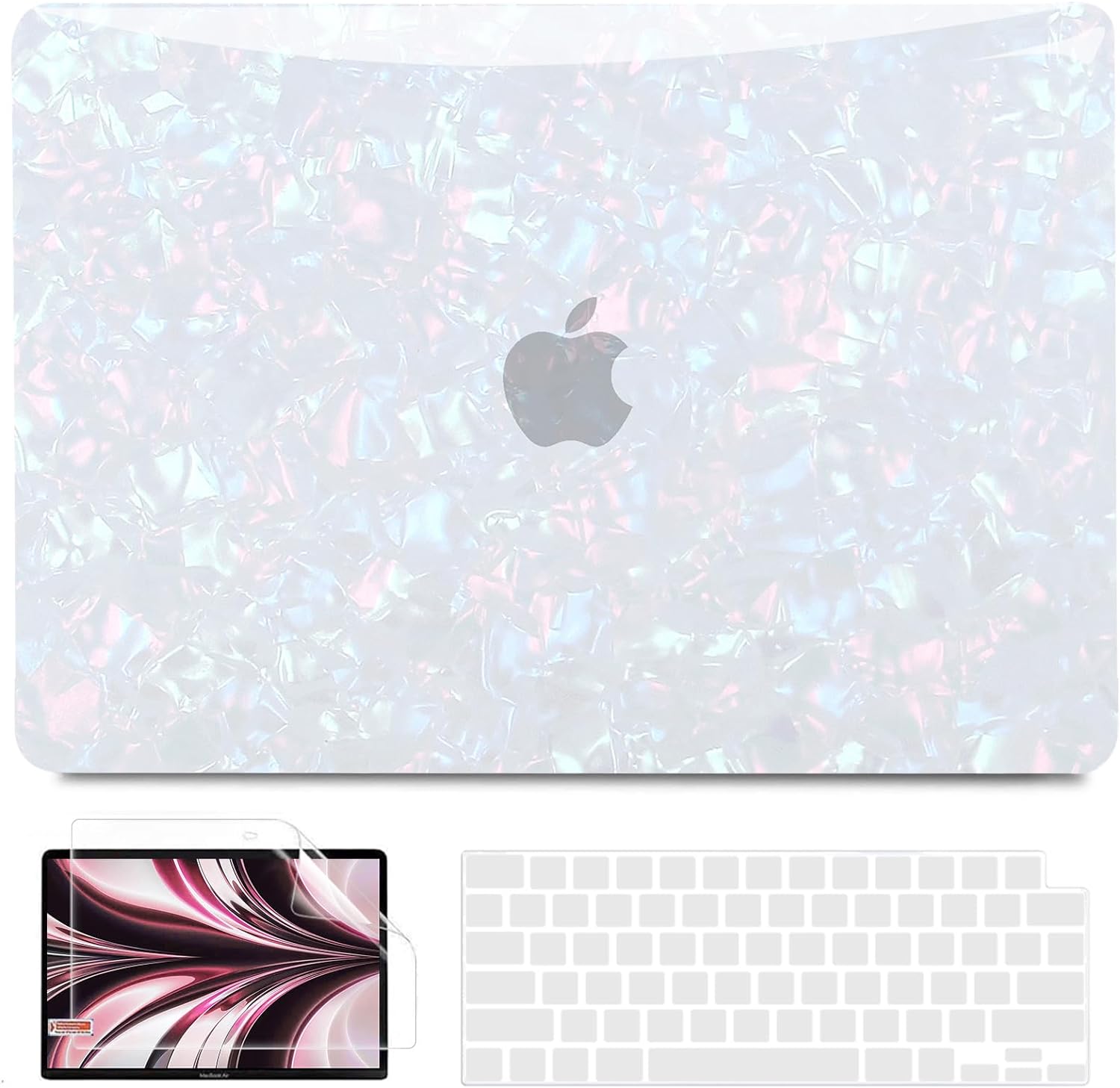 B BELK Compatible with MacBook Air 13 inch Case 2025 2024 2023 2022 M4 M3 M2 A3240 A3113 A2681, Plastic Laptop Hard Shell +Keyboard Cover +Screen Protector for MacBook Air 13.6 inch Case, Shiny Pearl
