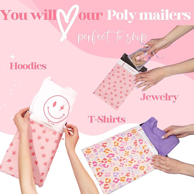 Pretty Package Store Poly Mailer 10x13, Seeing Stars Pink, 100 Pack | Heavy Duty - Image 5