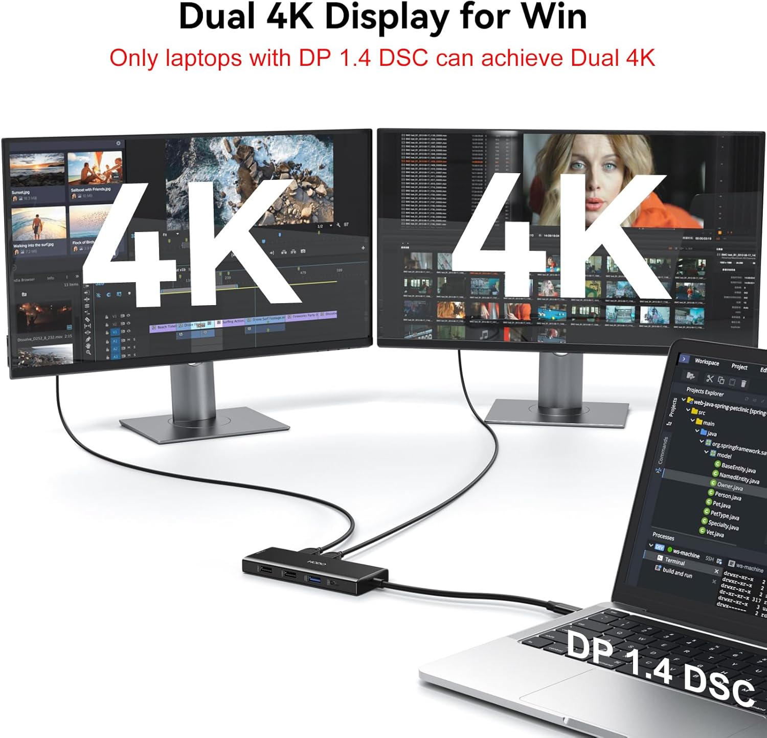 HODO USB C Docking Station Dual Monitor Adapter for Dell HP, Laptop Docking Station 3 Monitors Quad Display USB C Hub Dongle to 2 HDMI 4K,DP 8K, VGA,4 USB,PD, Adapter 9 in 1 Laptop Dongle