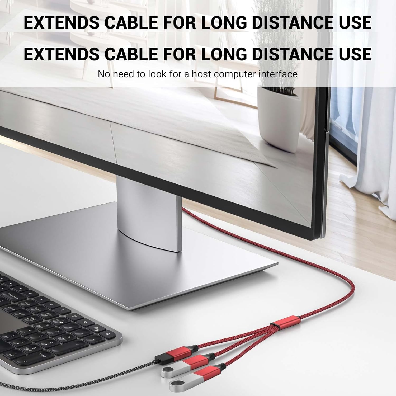 3.3FT USB Splitter 3 in 1 Out, A Male to 3 Female Extension Cable, USB Y Splitter Support Charging and Data Transfer for TV/PC/Laptop/MacBook/Keyboard/ PS4/ PS5/ Flash Drive/LED Etc.(Red)