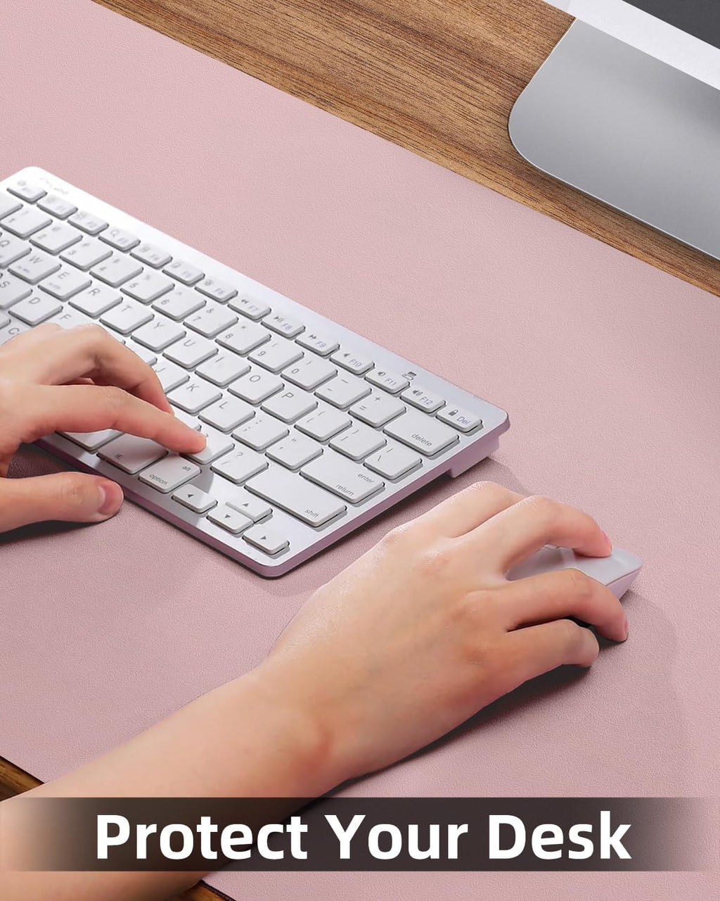 Extra Large Leather Desk Protector, Office Mat, Mouse & Laptop Pad, Non-Slip Blotter, Waterproof Writing Pad - Rose Pink, 55" x 17"