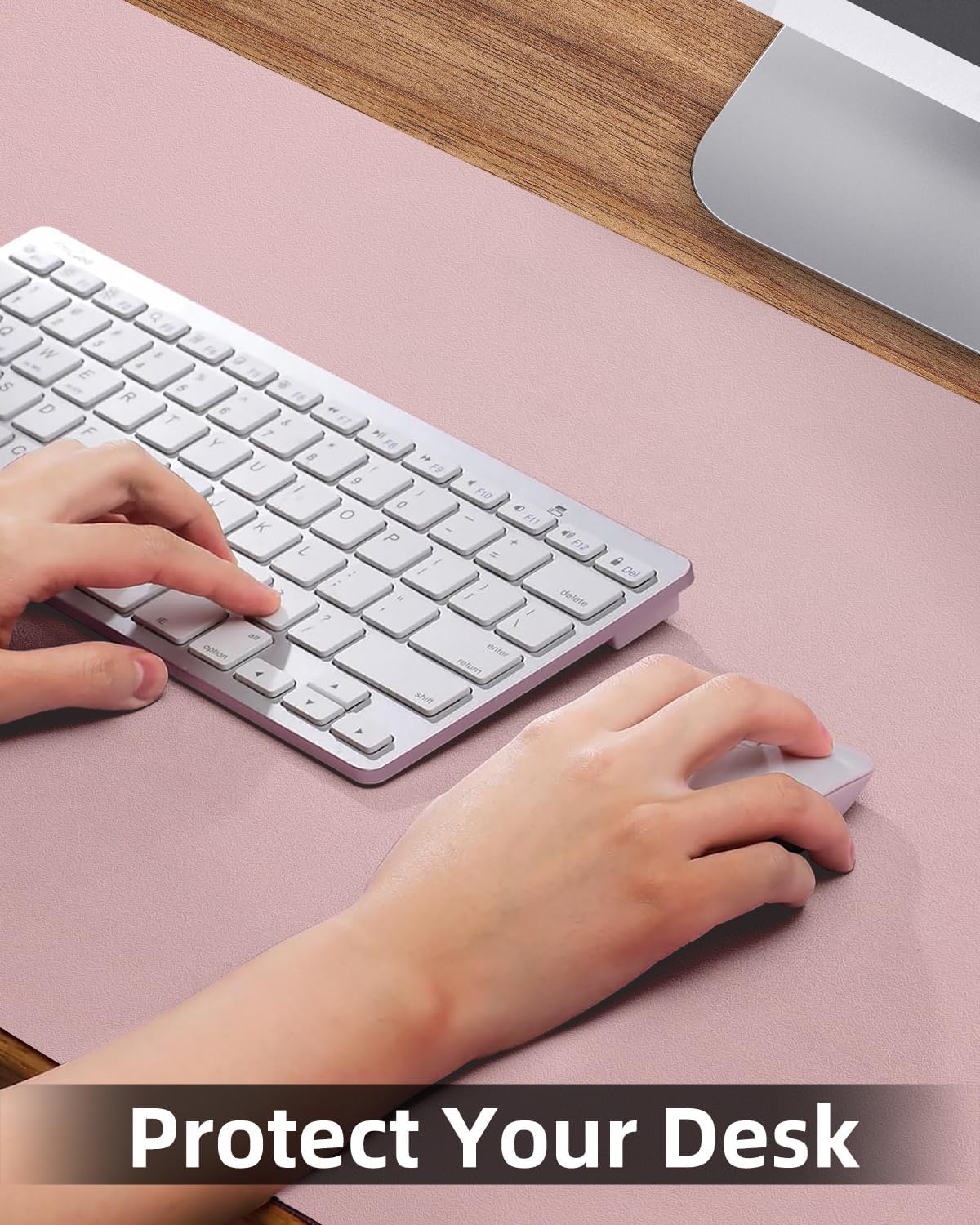 Pink Leather Desk Mat, Large Mouse Pad & Laptop Mat for Office & Home (23.6"x13.8")