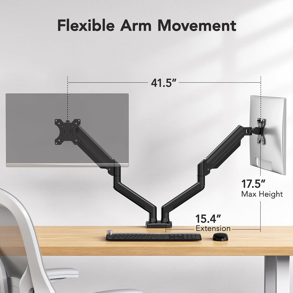 HUANUO Dual Monitor Mount for 2 Monitors up to 32 inches, Each Arm Holds Max 22lbs, Dual Monitor Stand with Advanced System, Height-Adjustable/Tilt/Swivel/Rotate, VESA Standard 75mm or 100mm