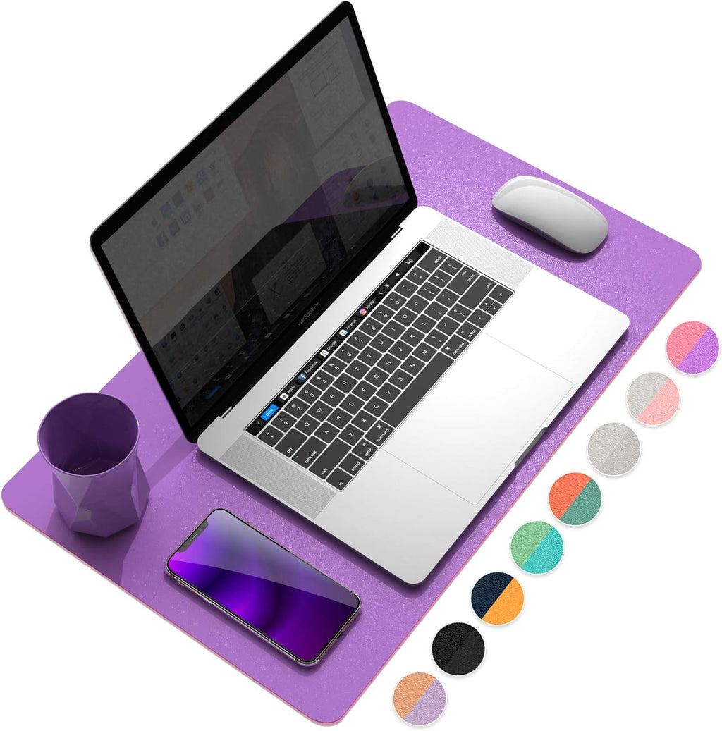 YSAGi Desk Mat, Mouse Pad,Waterproof Desk Pad,Large Mouse pad for Desk, Leather Desk Pad Large for Keyboard and Mouse,Dual-Sided Mouse Mat for Office (23.6" x 13.7", Aconite Violet+Eosine Pink)