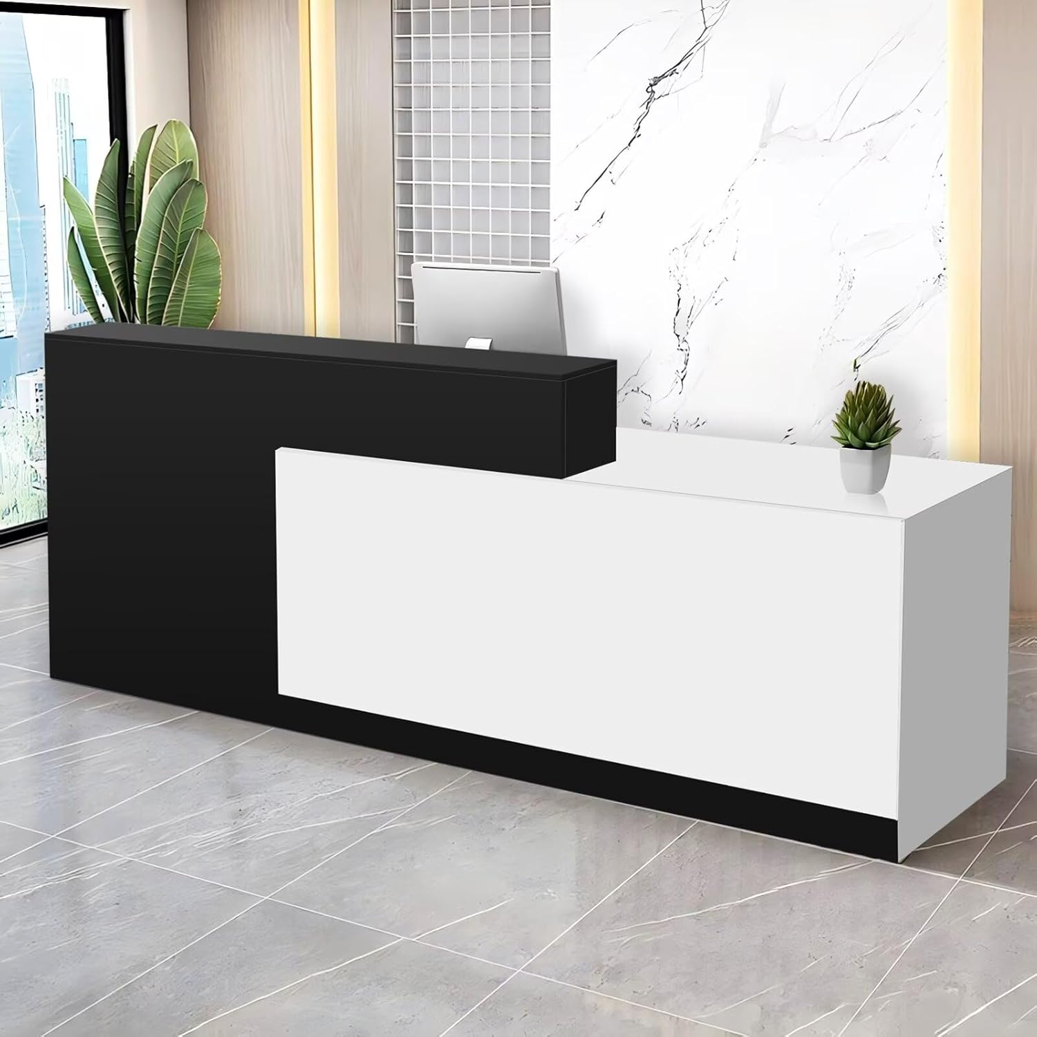 Reception Desk with Counter Modern Checkout Counter with Lockable Drawer Keyboard Tray Receptionist Desk for Office Salon Reception Table D Right 63inch/160cm