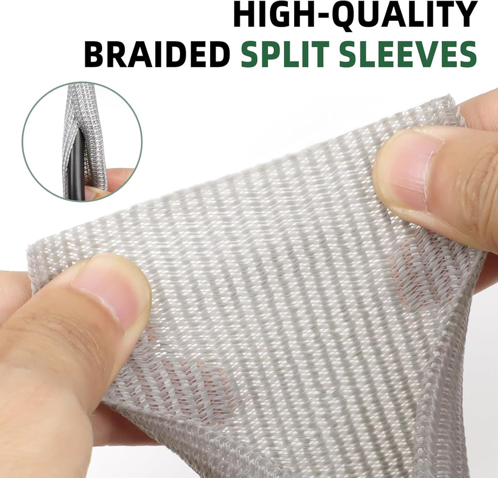 Split Wire Loom Tubing, Cable Protector Sleeve, Braided Cable Management for TV/Computer/Home Theater/Engine Bay, Cord Protectors from Pets No Chew (Grey, 1/8"-25ft)