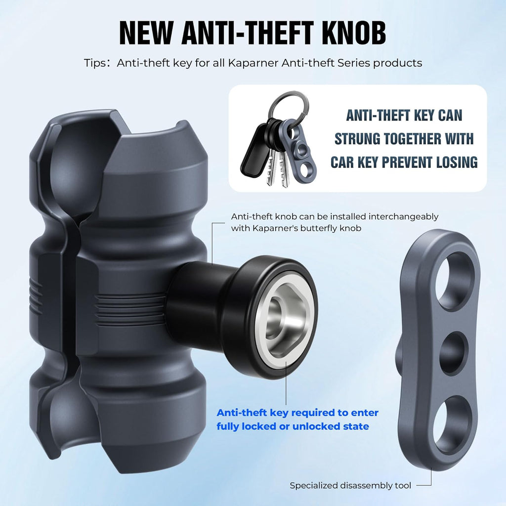 Motorcycle Phone Mount Kit, Anti-Theft Dual Socket Arm, 360° Rotate Phone Clip and Aluminum Handlebar Clamp Mount U-Bolt Base for Bike/ATV/Scooter Handlebar for 5.5-7" Smartphone (KPS-19)