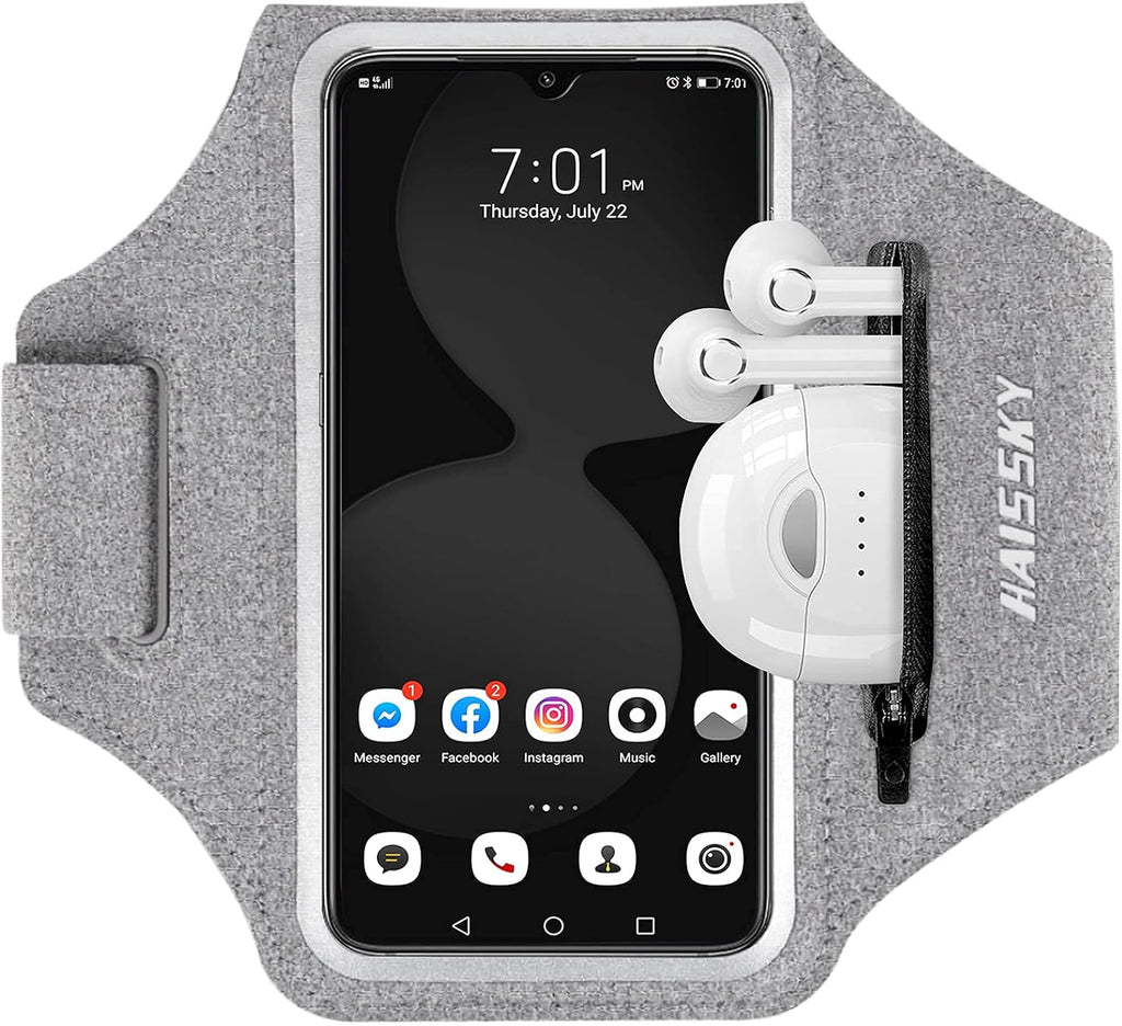 Running Armband with Earphone Bag Cell Phone Armband for iPhone 16 15 Pro 14 Plus 13 11 XR XS, Galaxy S24/S10 Water Resistant Sports Phone Holder Case & Zipper Slot Car Key Holder for 6.7 inch Phone