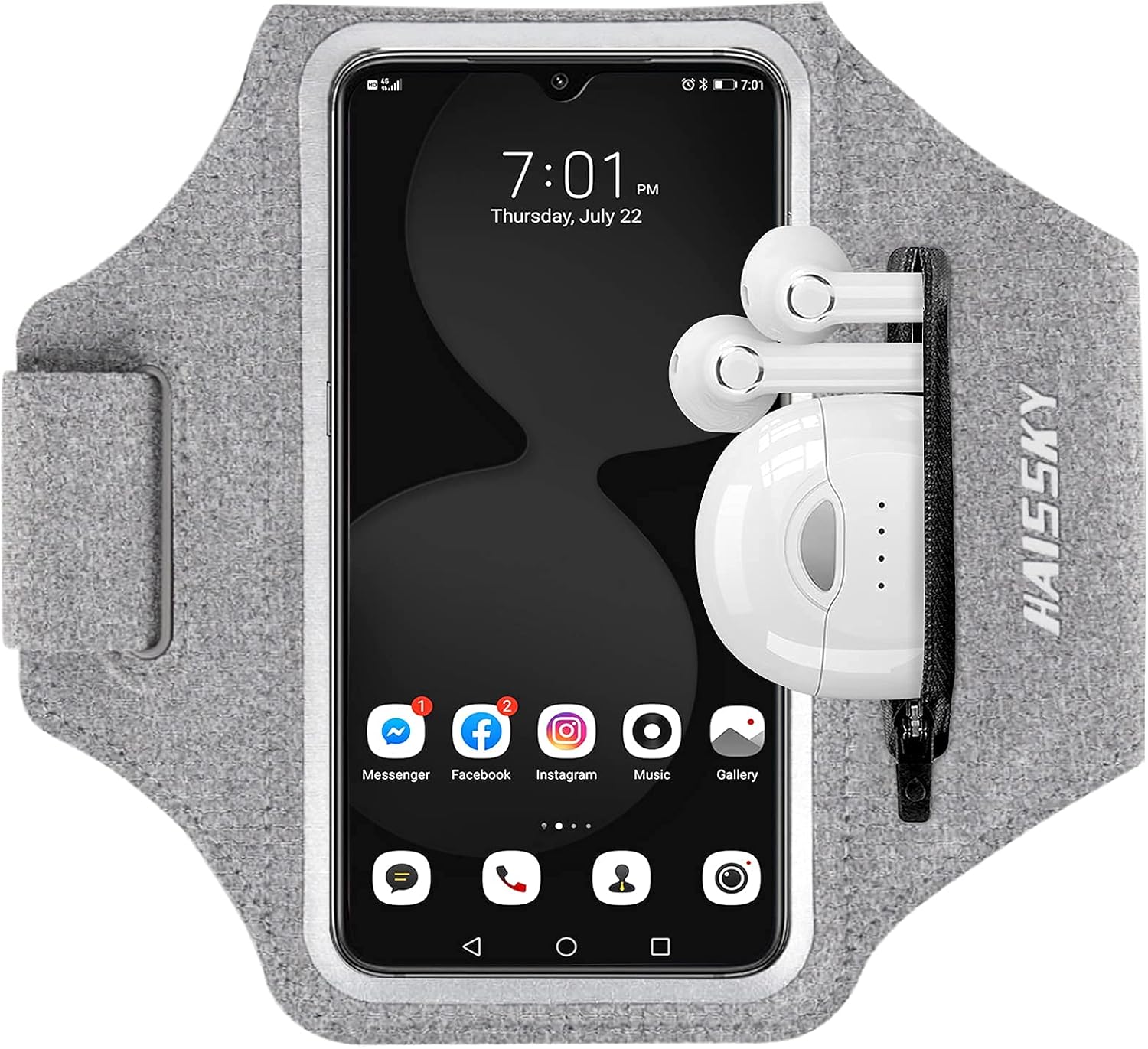 Running Armband with Earphone Bag Cell Phone Armband for iPhone 16 15 Pro 14 Plus 13 11 XR XS, Galaxy S24/S10 Water Resistant Sports Phone Holder Case & Zipper Slot Car Key Holder for 6.7 inch Phone