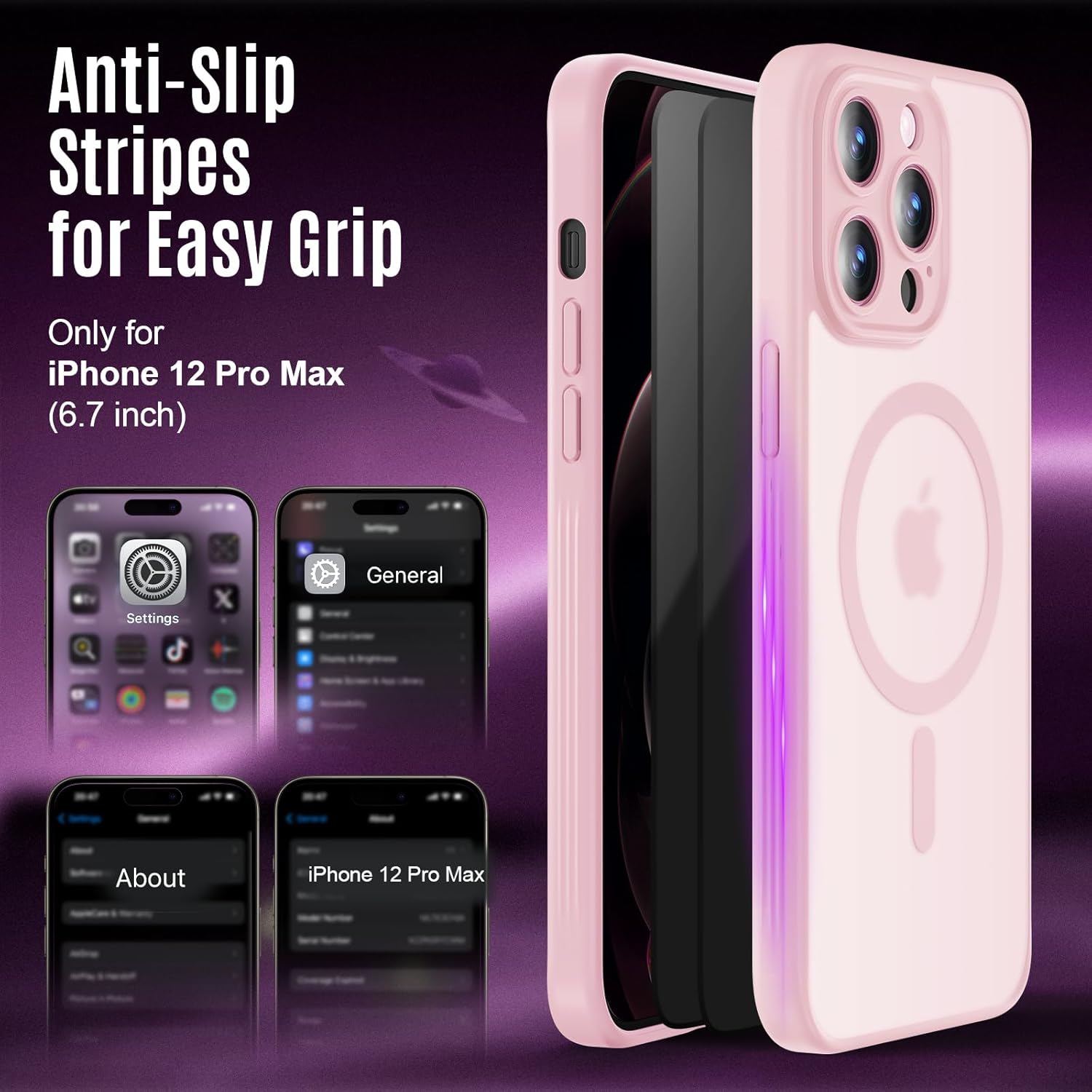 Designed for iPhone 12 Pro Max Case, Compatible with MagSafe, with Privacy Screen Protectors X2, [Camera Protection] [15FT Military Drop Protection] Shockproof Phone Case, 6.7", Pink