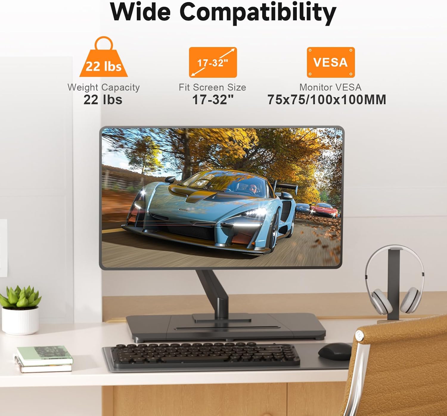 suptek Single Monitor Mount Gas Spring Arm Mount with Base,Free Standing Pneumatic Height Adjustable Monitor Desk Stand for 17 to 32 inch,Holds up to 22 lbs,Black(ML8C)