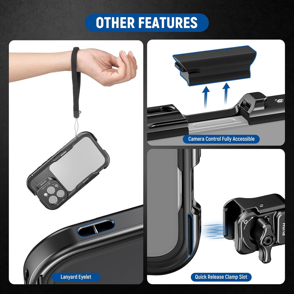 NEEWER 16 Pro Cage with Two Quick Release Side Handles, Phone Video Rig Kit with 67mm Filter Adapter, 17mm Lens Mount, T Mount Lens Adapter Compatible with iPhone 16 Pro (PA073+PA045E+PA045B)