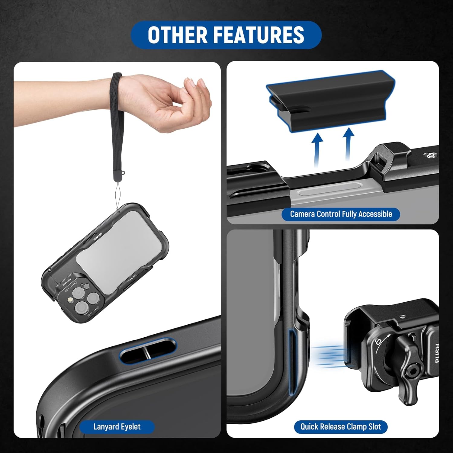 NEEWER 16 Pro Cage, Quick Release Video Rig Phone Stabilizer Compatible with iPhone 16 Pro with 67mm Filter Adapter, 17mm Lens Backplate, T Mount Lens Adapter Compatible with Moment, PA073