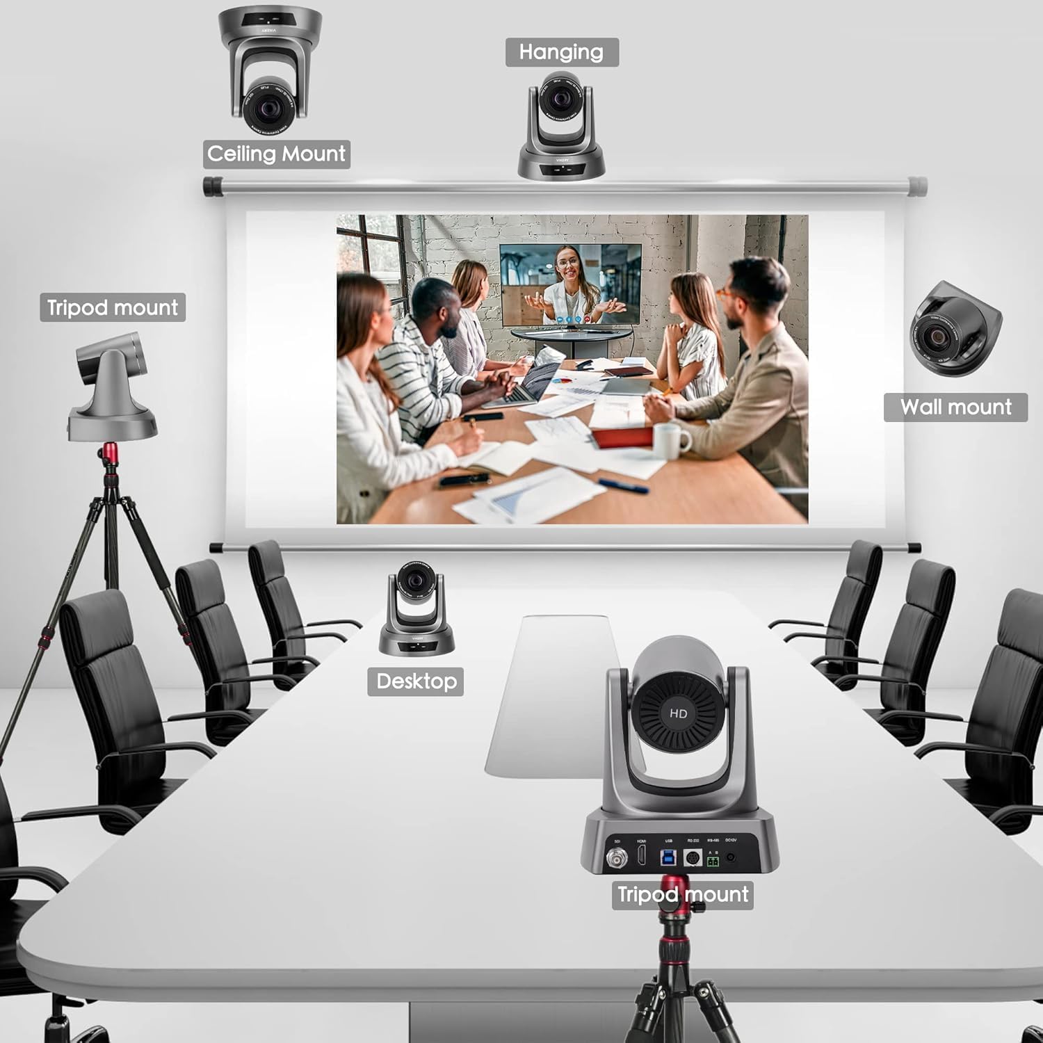 10X PTZ Conference Webcam with 3G-SDI/HDMI/USB Output, 1080P PTZ Live Streaming Camera for Church, Education, Conference Room Camera Attached Remote Control Work with Zoom, Skype, OBS