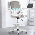 Tall Drafting Chair with Footrest Ring for Home and Work, Ergonomic Home Desk Office Chair with Flip up Arms and Lumbar Support, Extended Height Executive Desk Office Chair(Gray)