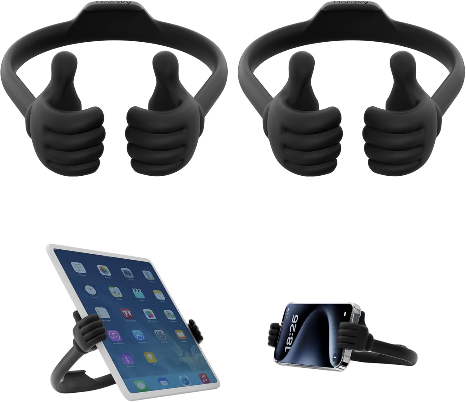 Honsky Thumbs Up 2P Tablet Stand, Desktop Display Stands Holder, Compatible with iPad, Samsung Galaxy Tabs, iPhone Pro Max, Universal Cute, 2 Pack Black