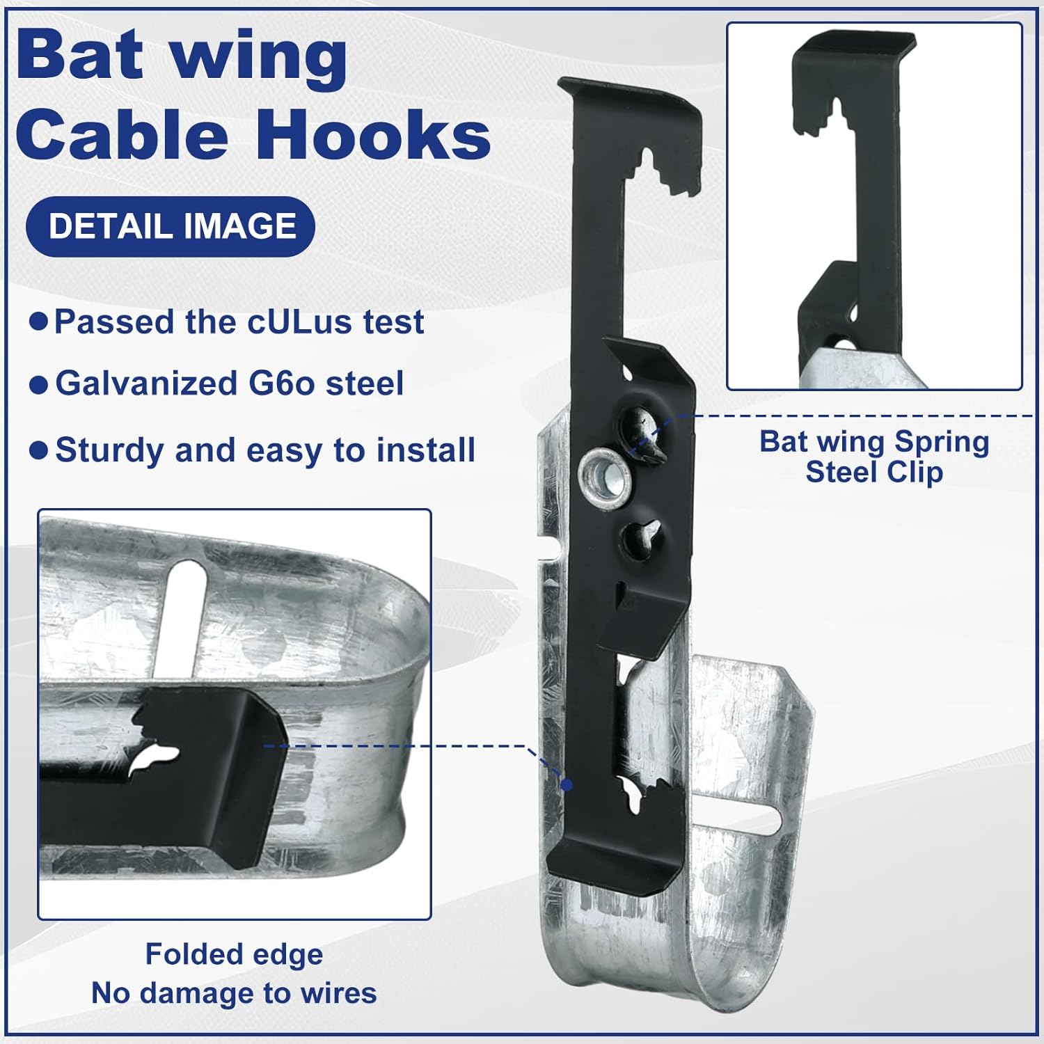 Zonon 25 Pcs J Hooks for Hanging Metal J Hook Hangers Cable Support with Bat Wing Heavy Duty G60 Galvanized Steel Cable Hooks for Attaching Ceiling Wire Threaded Rod, Ul Certification(3/4 Inch)