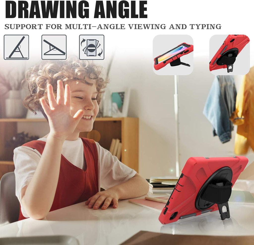 BRAECN for Samsung Galaxy Tab S6 Lite Case, Heavy Duty Rugged Cover with [Rotating Hand Strap] [Carrying Shoulder Strap] [Kickstand] [S Pen Holder] for Galaxy Tab S6 Lite 10.4 2024/2022/2020 -Red
