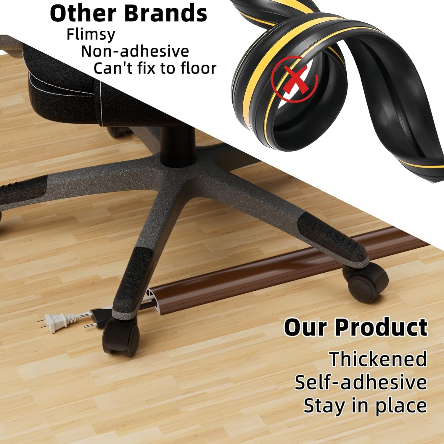 9.8ft Floor Cord Cover, Silicone Wire Hider, Hide Extension Cords, Protect Cords, Prevent Cable Trips, Heavy-Duty Adhesive-Backed Anti-Trip Cable Protector for Floor, Desk & Wall