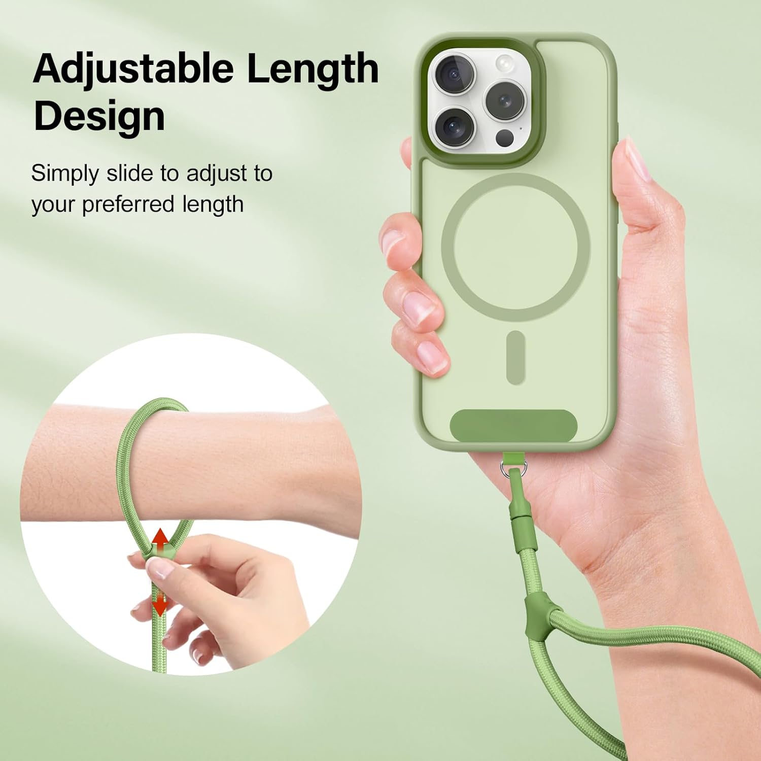 Phone Wrist Strap, Universal Adjustable Hand Wrist Strap Lanyard for iPhone 16 and Most Smartphones, Multifunctional Patch Lanyard with Phone Tether Tab for Women and Men, Matcha Green