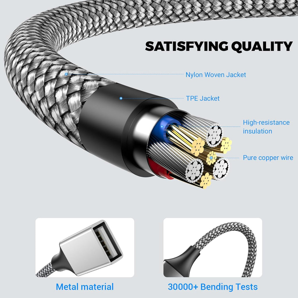 6.6FT USB Splitter, USB A Male to 3 Female Extension Cable Support Charging and Data Transfer for Printer/Keyboard/Flash Drive/PlayStation/Laptop/LED Etc(Silver)
