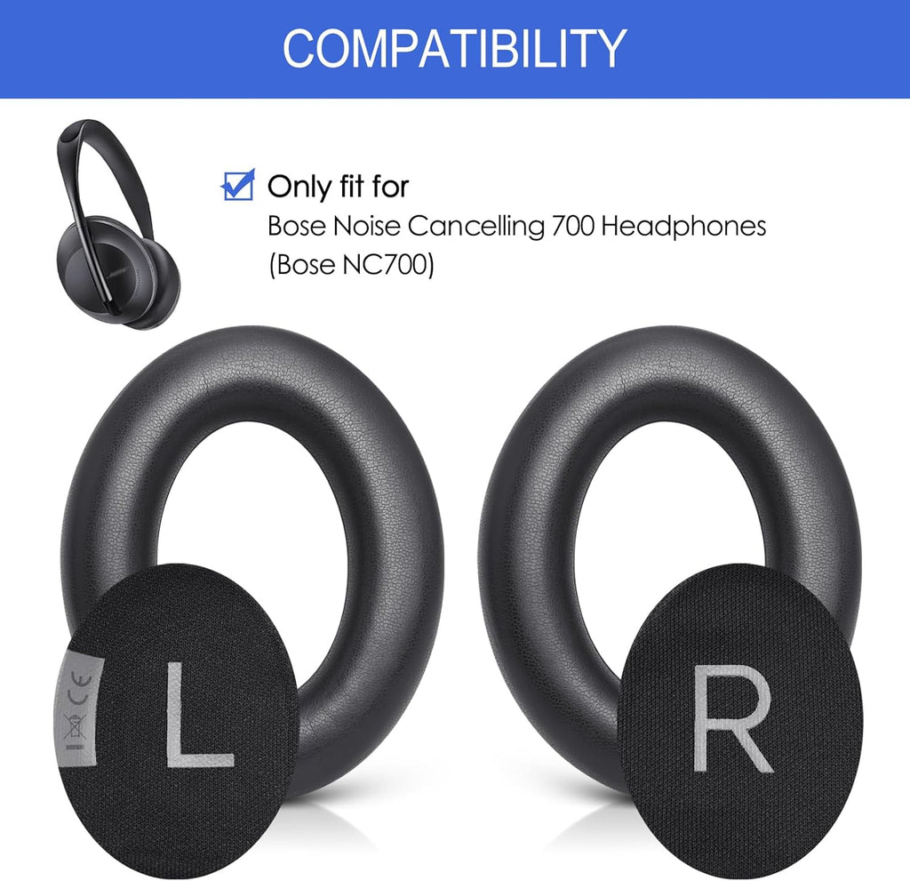 Replacement Ear Pads for Bose NC700 Noise Cancelling Headphones, Upgrade Protein Leather Earpad Cushions for Bose 700 Over-Ear Headset (Black)