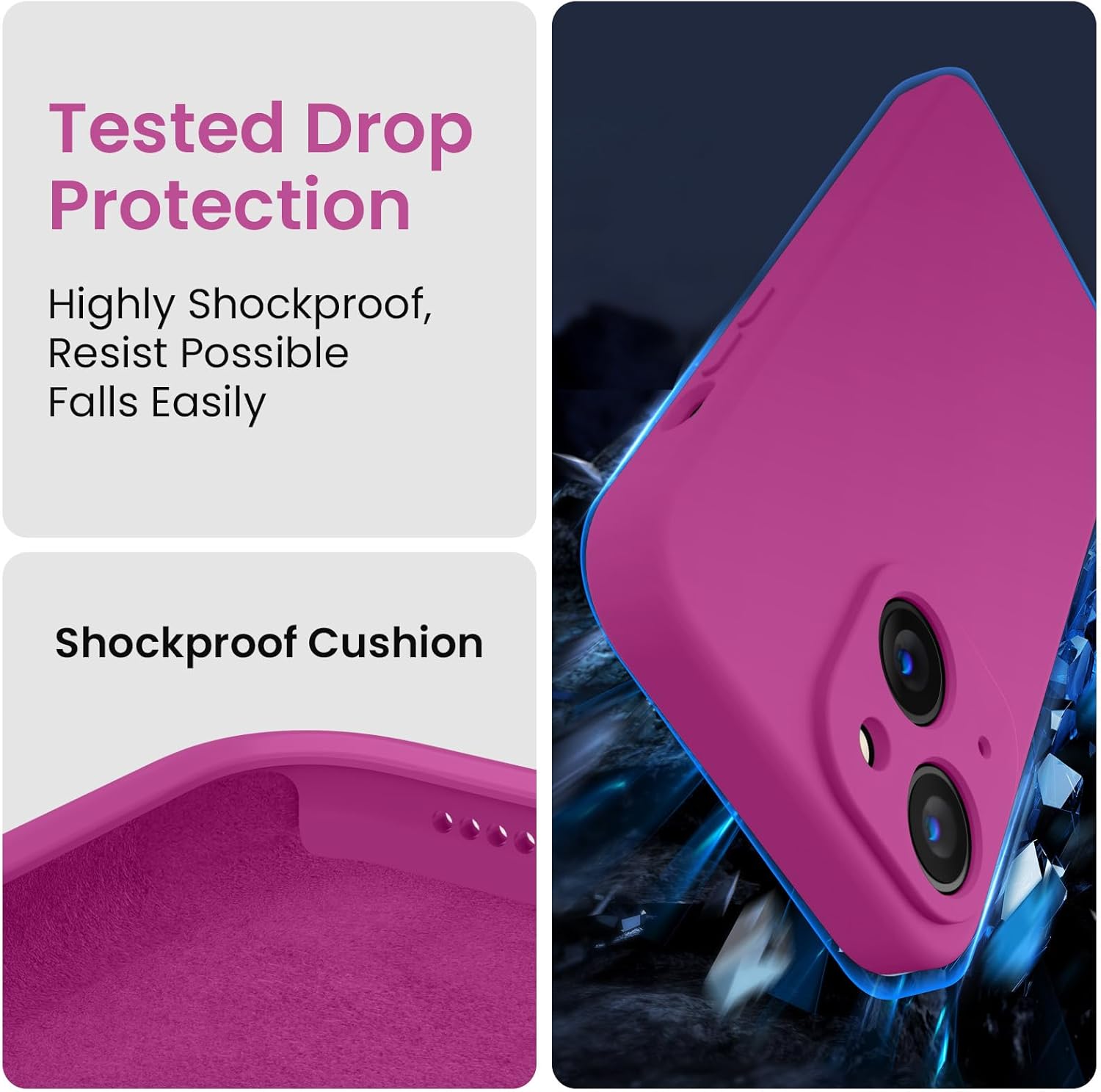 FireNova Designed for iPhone 15 Plus Case, Silicone [Camera Protection] Case with [2 Screen Protectors], Soft Anti-Scratch Microfiber Lining Inside, 6.7 inch, Shocking Pink