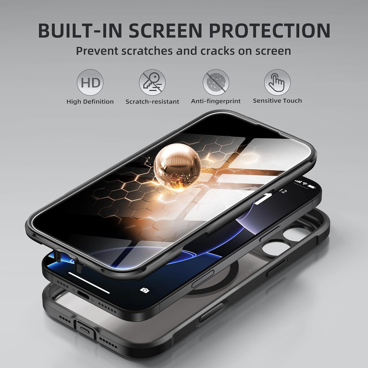 BERFY Magnetic for iPhone 16 Pro Case, Compatible with MagSafe, Built-in Privacy Screen Protector and Upgraded Camera Protection, Anti-Spy Full Body Shockproof Phone Case for 16 Pro 6.3", Black