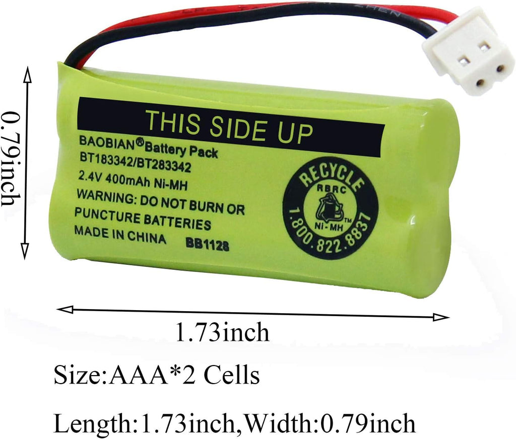 BT183342/BT283342 2.4V 400mAh Ni-Mh BT166342/BT266342 BT162342/BT262342 Cordless Phone Pack CS6709 CS6609 CS6509 CS6409 EL52100 EL50003 (4 Pack)