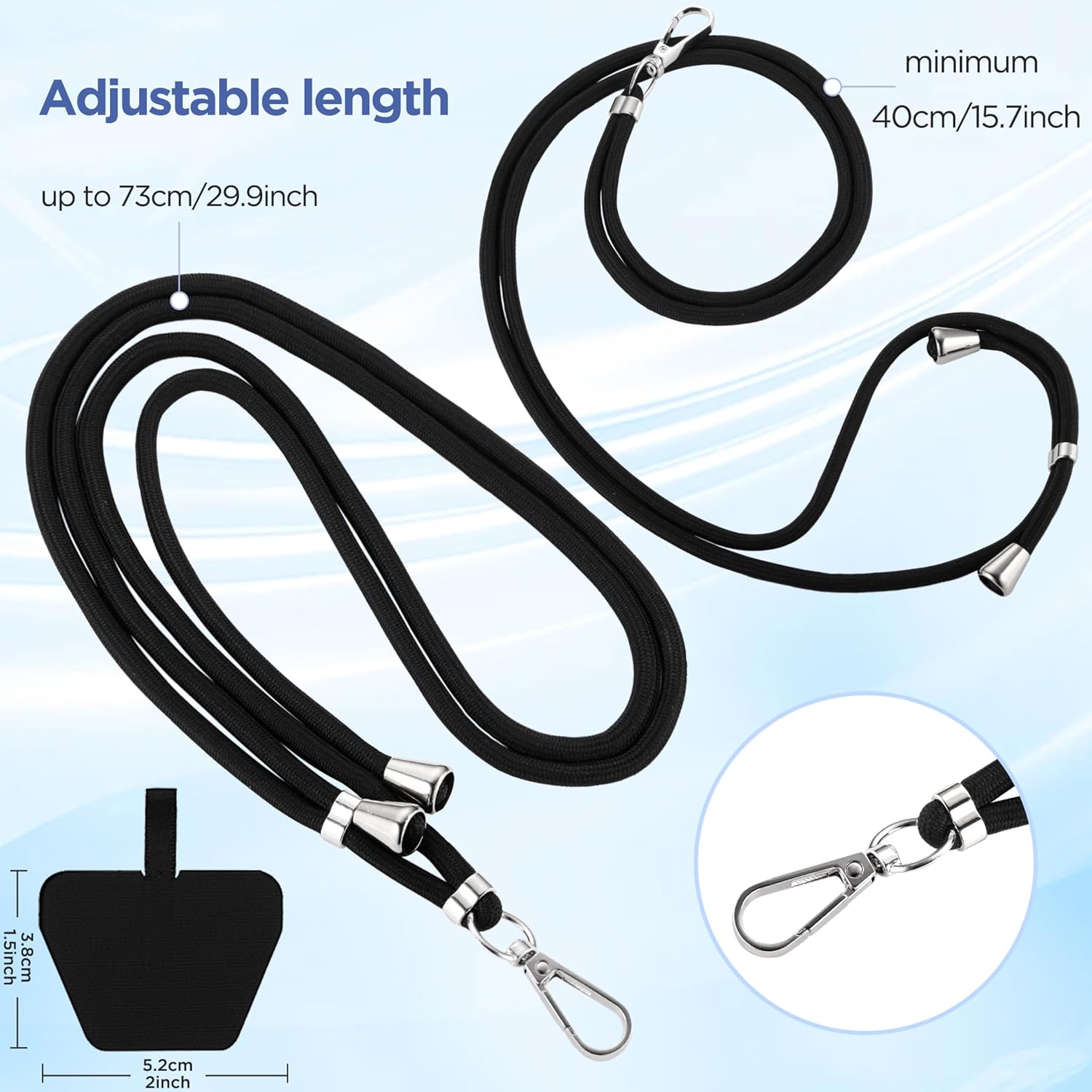 CACOE Phone Lanyard 2 PCS-2 PCS Adjustable Neck Strap,4 PCS Patches,Universal Crossbody Multifuctional Cell Phone Lanyards Compatible with Most Smartphones(Black+Dark Purple)