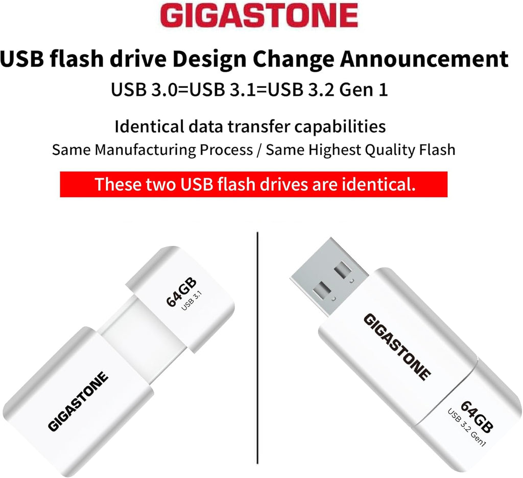 GIGASTONE 64GB Flash Drive (2 Pack) Z60 USB 3.2 Gen 1, 100MB/s Ultra Fast, Retractable Capless Slider Design, Data Storage, Backup for PC/Mac/TV/Car Audio, USB 2.0/3.0/3.1 Compatible