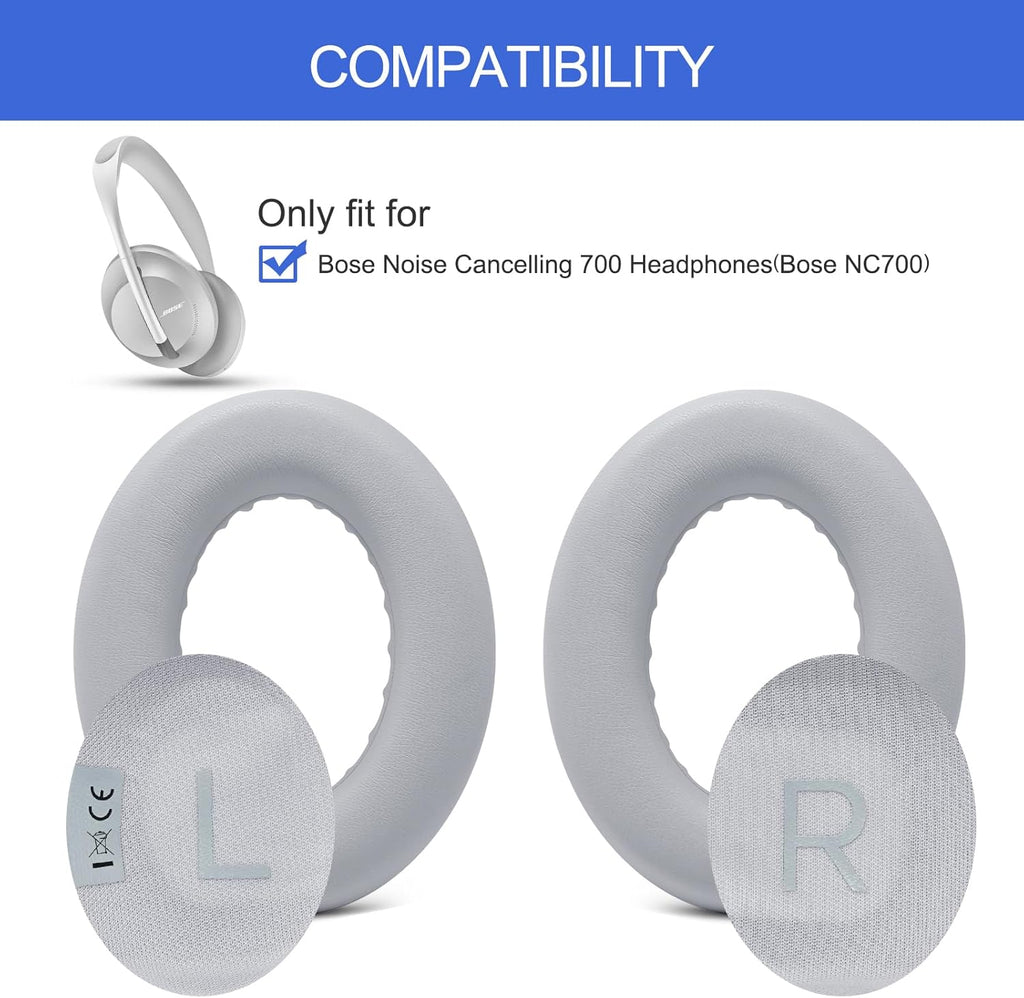 Replacement Ear Pads for Bose NC700 Noise Cancelling Headphones, Upgrade Protein Leather Earpad Cushions for Bose 700 Over-Ear Headset (Silver)