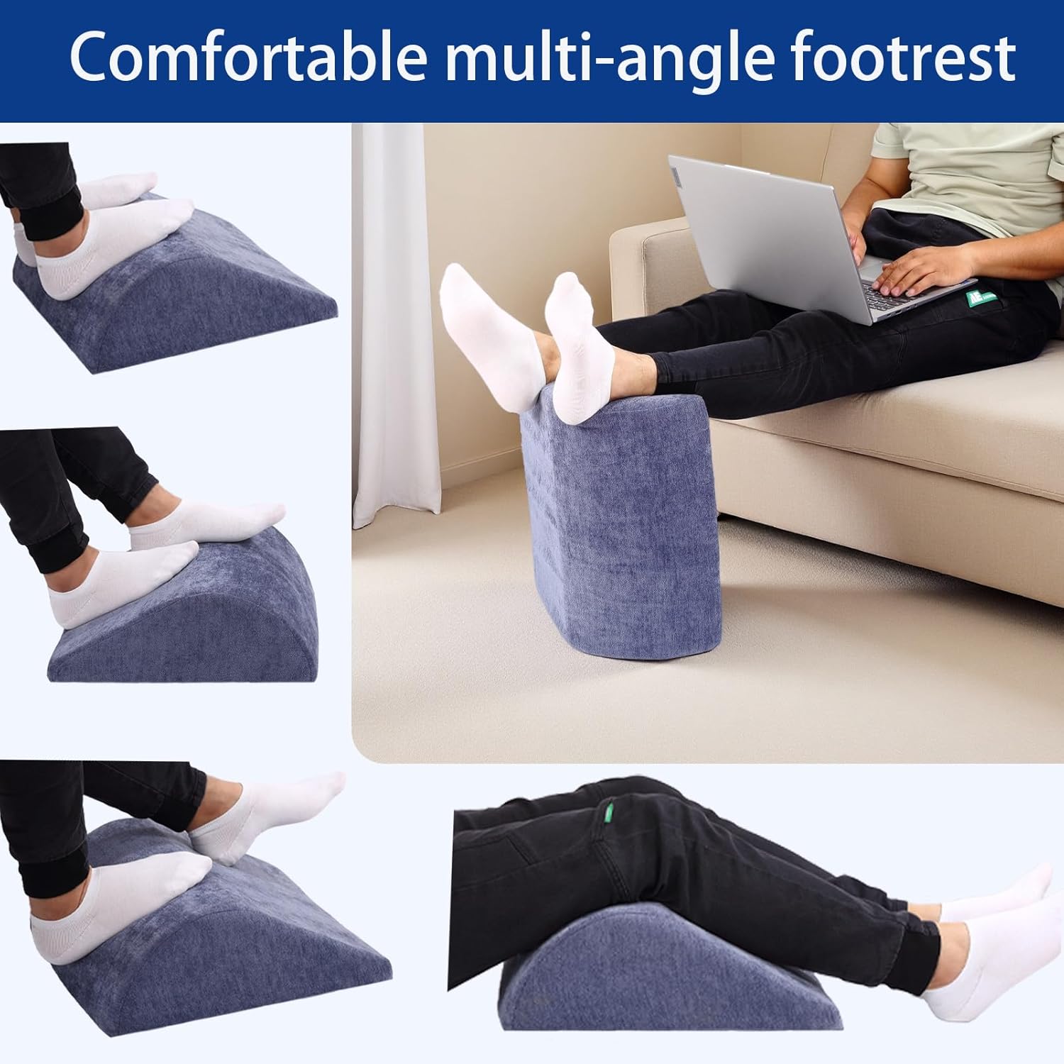 Foot Rest for Under Desk at Work Ergonomic Under Desk Footrest，Support Foot Pillow Double-Sided Footstool， for Office, Home & Gaming Leg Elevation Pillow Blue