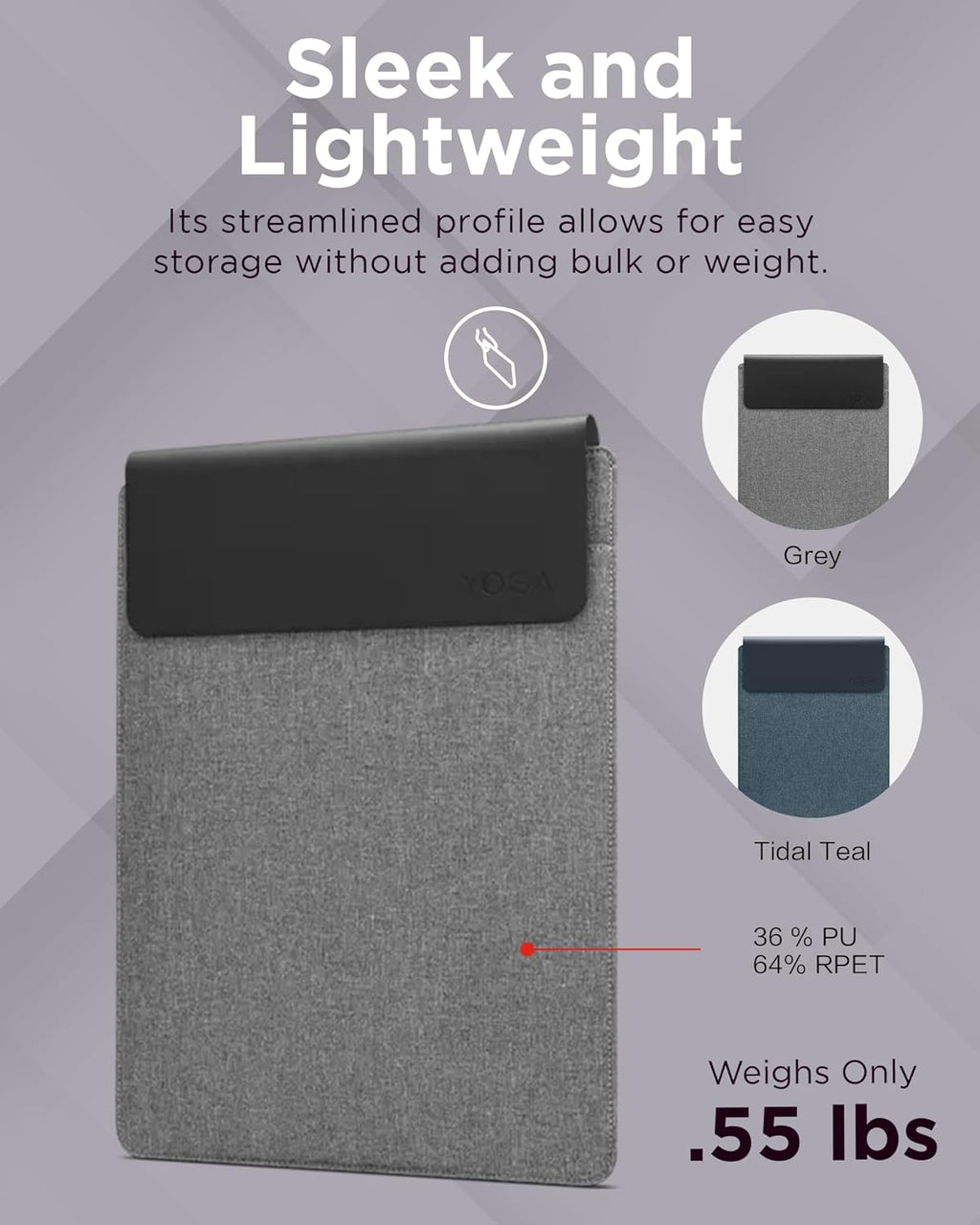 Lenovo Slim Laptop Sleeve 14 Inch Notebook/Tablet - Compatible with MacBook Air/Pro - Eco-Friendly Lightweight Case with Accessory Pocket & Magnetic Closure - Grey