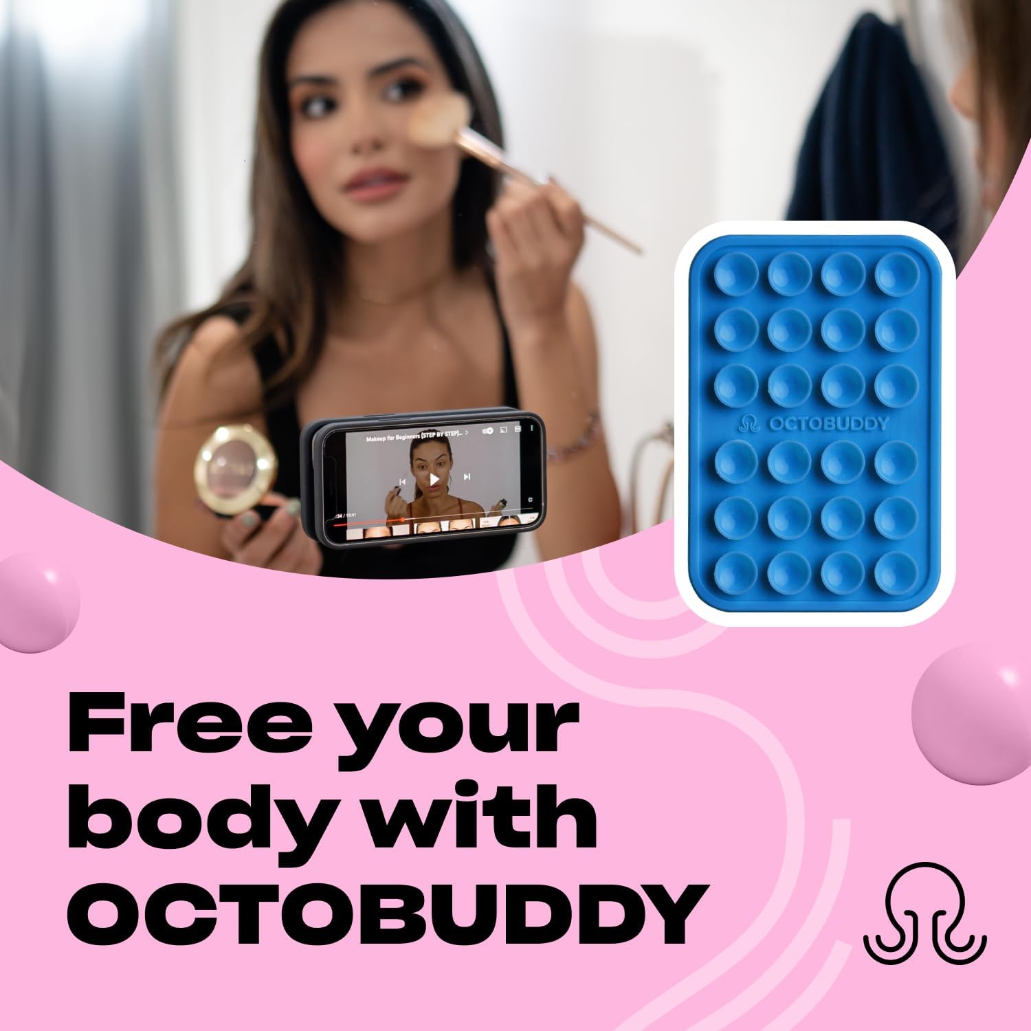 Classic - Silicone Suction Phone Case Adhesive Mount - Hands-Free, Strong Grip Holder for Selfies & Videos - iPhone & Android Compatible - 2.25″ x 3.25″, Blue Ashes
