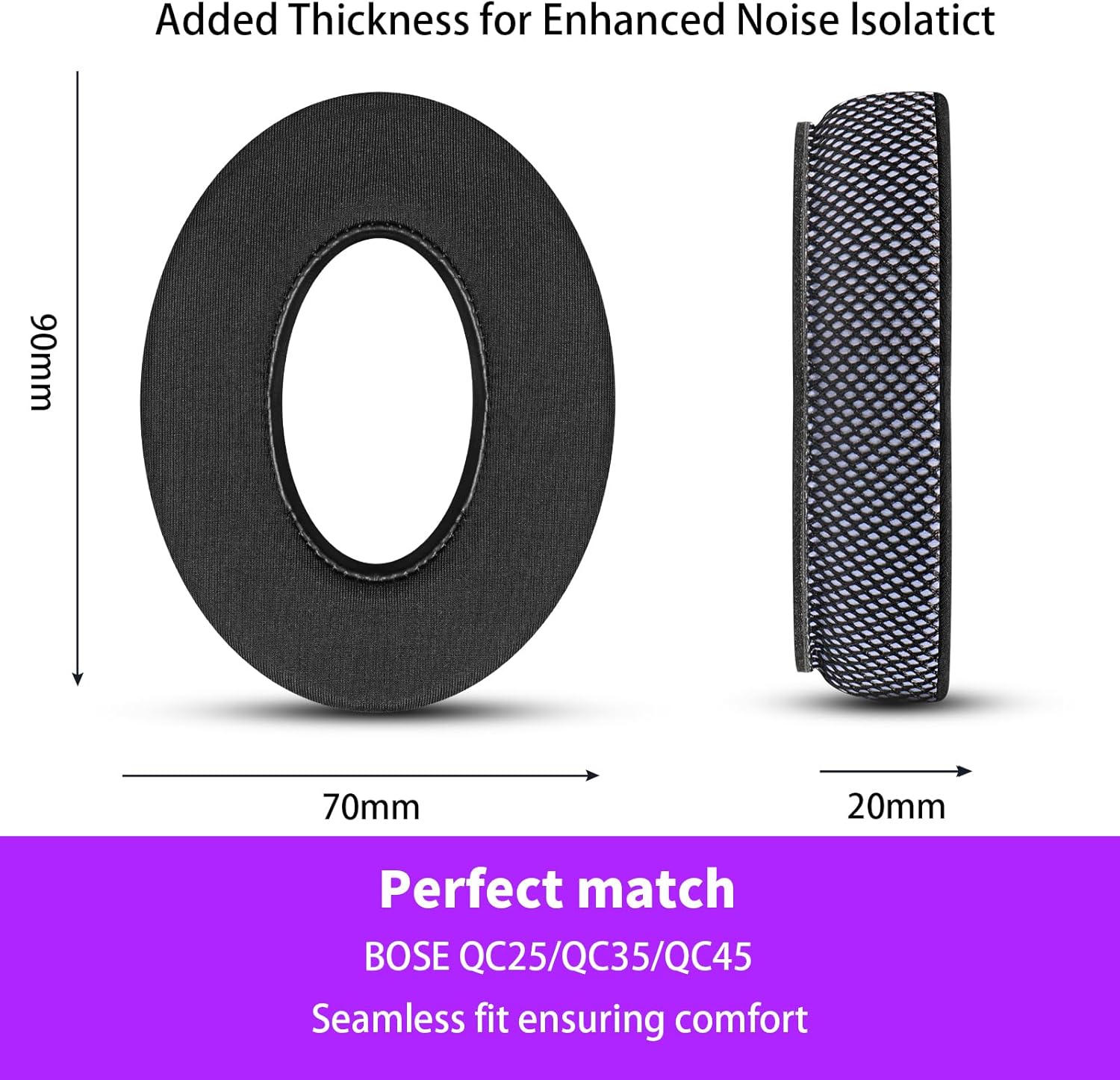 Ice Gel Headphones Replacement Ear Pads for Bose qc45 Replacement Ear Pads - qc35&qc35 ii Replacement Ear pads/qc25 Replacement Ear Pads - Black/Purple