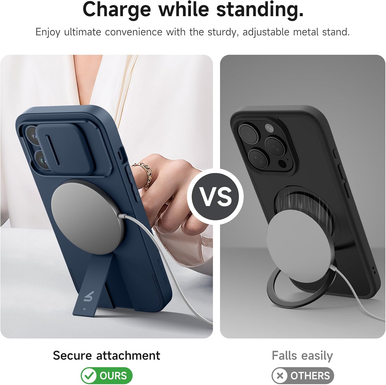 SURITCH for iPhone 13 Pro Case with Magnetic Camera Slide Cover and Adjustable Kickstand, Compatible with MagSafe, Shockproof Bumper Case Slim Protective Cover for iPhone 13 Pro 6.1 Inch, Blue