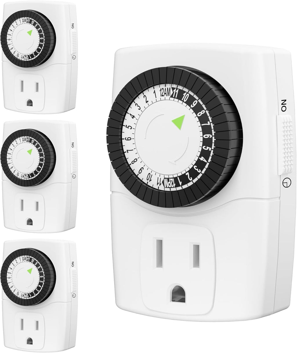 BN-LINK BND-60/U47 Indoor Mini 24-Hour Mechanical Outlet Timer, 3-Prong, 4-Pack