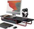 Fenge Dual Monitor Riser, 37 Inch Monitor Stand for Desk, Solid Wood Desk Shelf with Large Drawer Organizer, No Assembly Computer Stand for PC, Laptop, Printer, TV